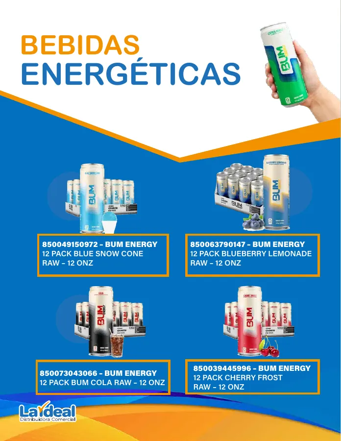 Bebidas BUM Energy del catálogo LA IDEAL