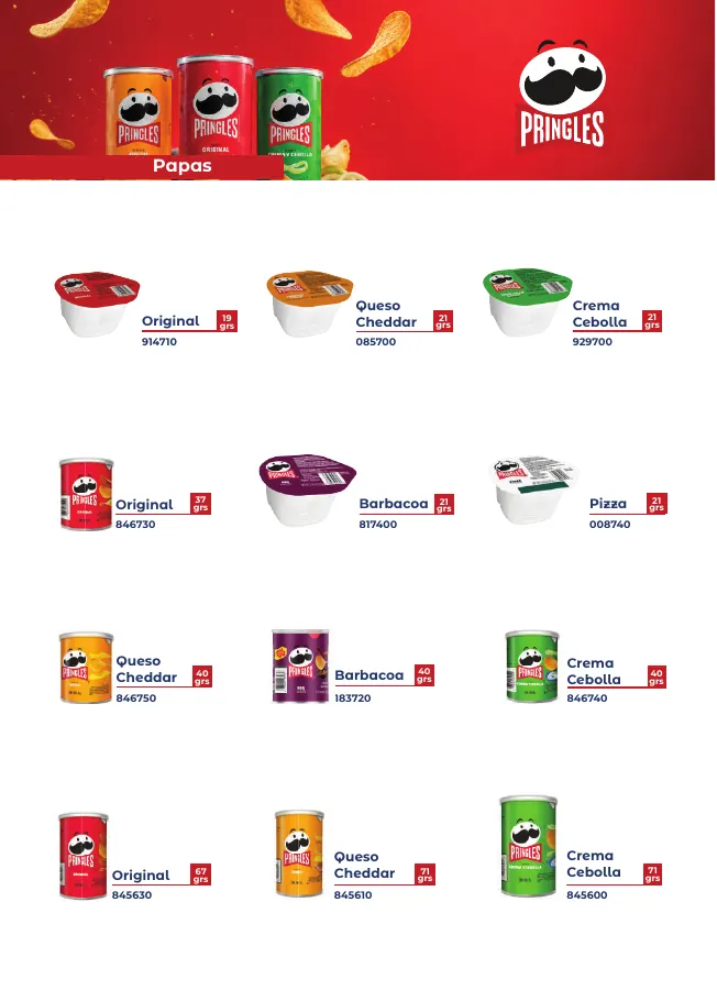 Productos Pringles del catálogo comercial